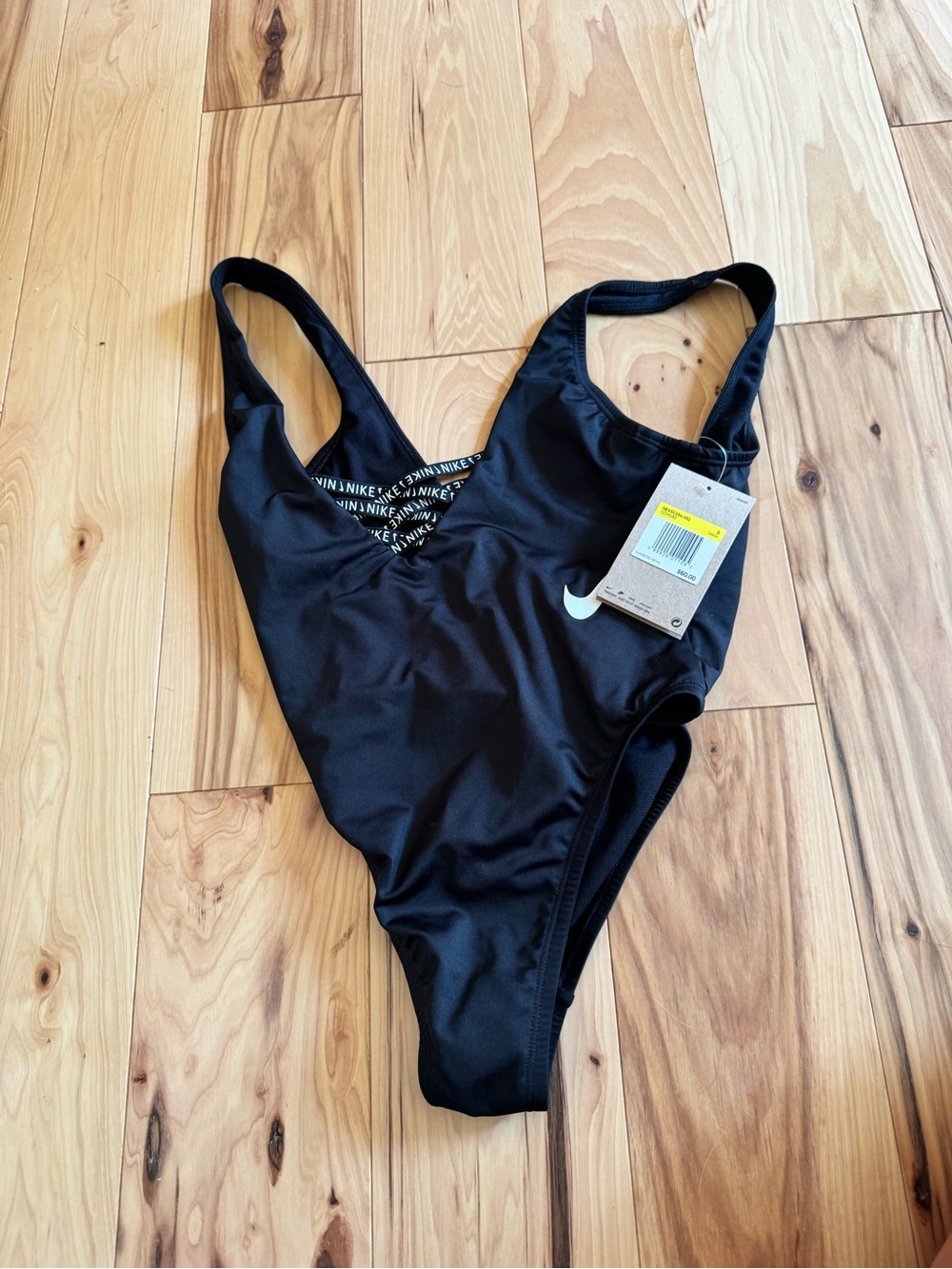 Nike Black One-Piece Swim Suit with White Swoosh Accent